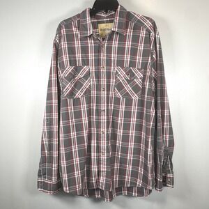 RuffHewn Well Worn Mens XL Plaid‎ Button Down Shirt Grey Red Cotton Long Sleeve